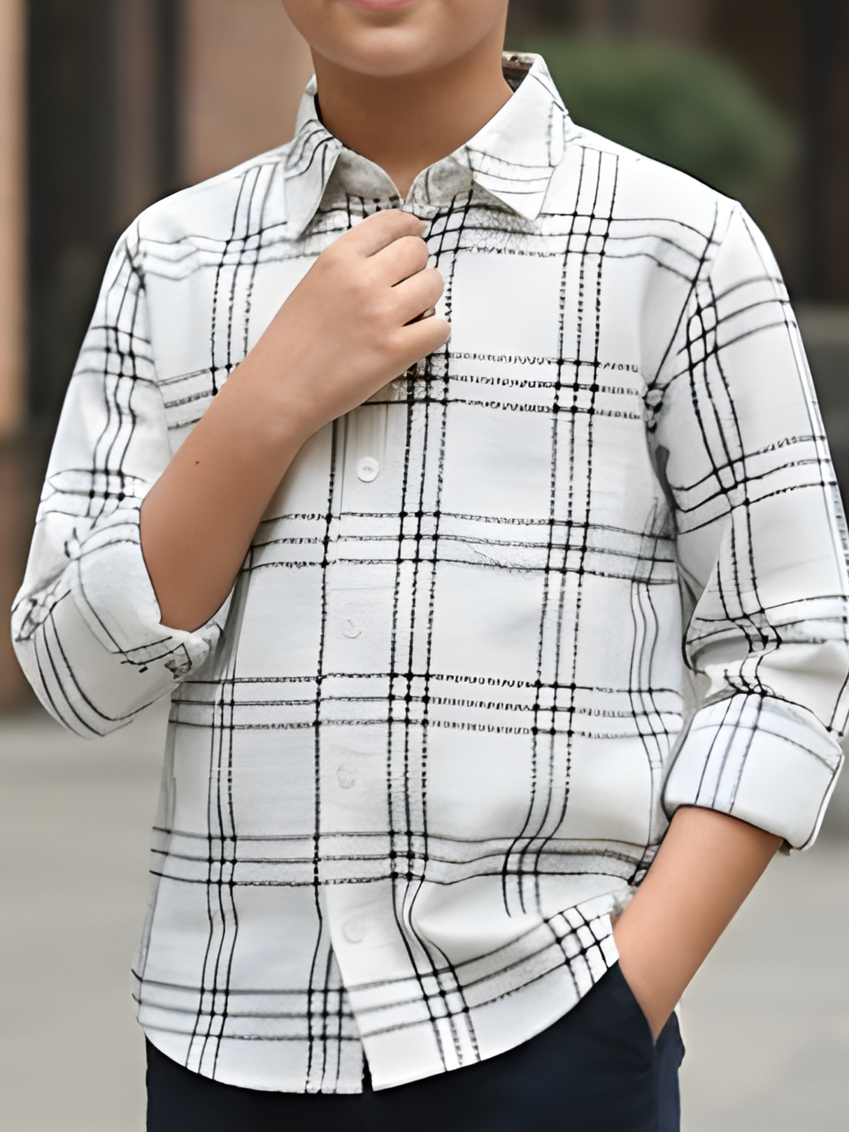 Boys White Windowpane Check Casual Shirt