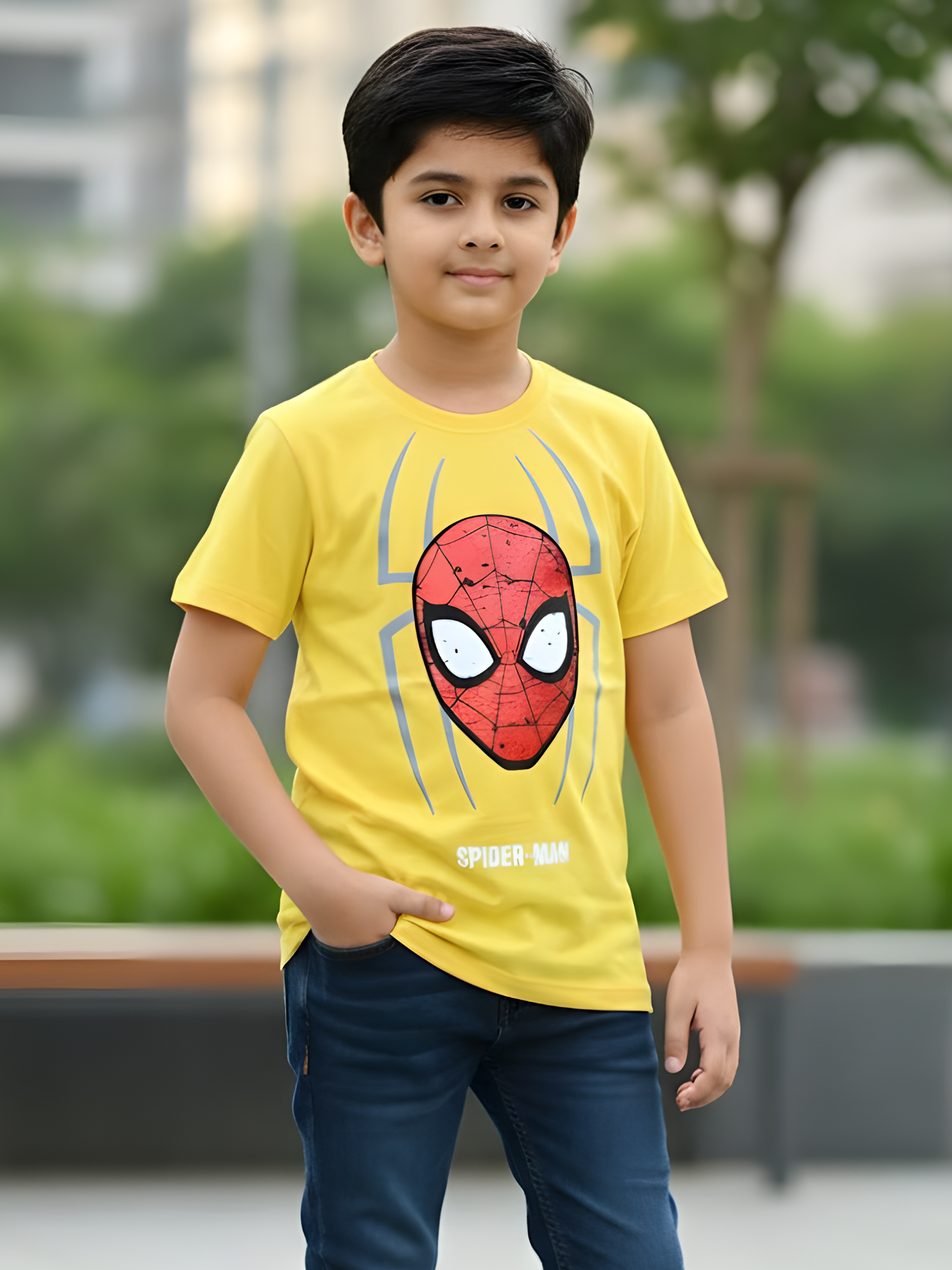 Boys' "Web-Slinger Mask" Graphic Tee - Yellow