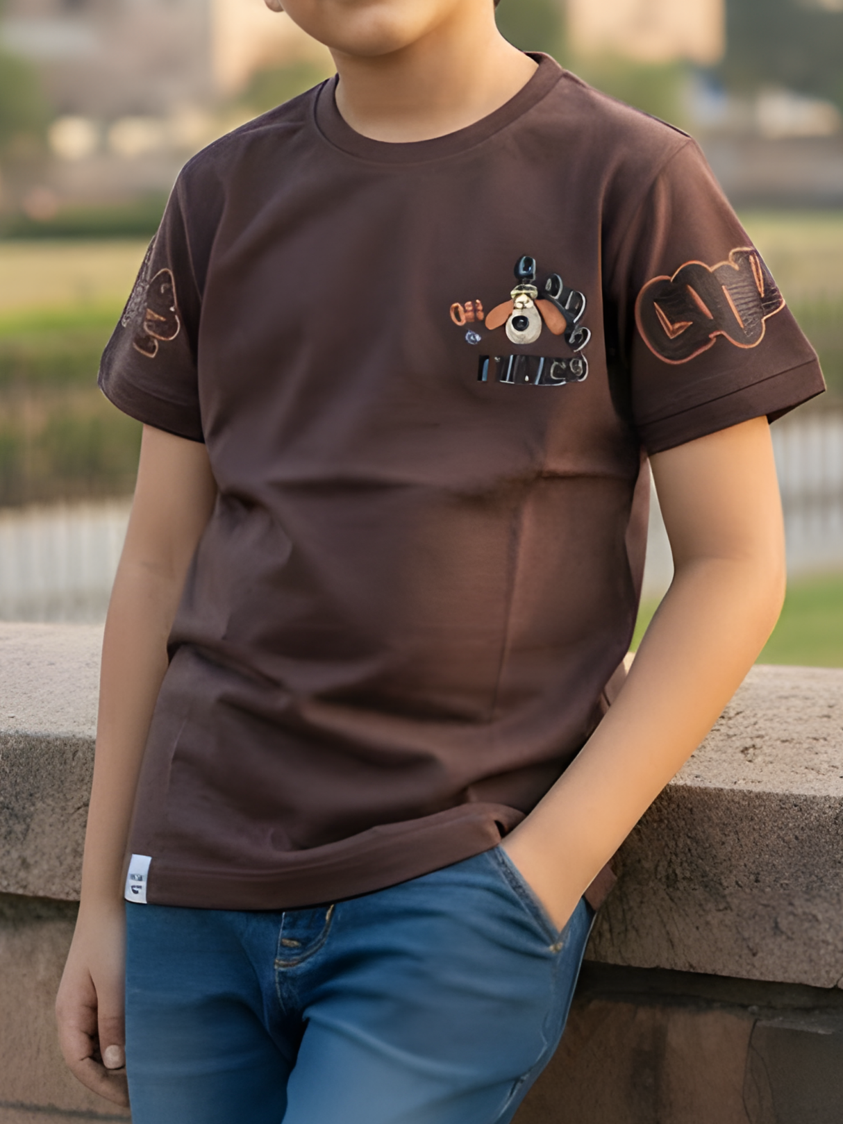 Boys’ Chocolate Brown Graphic Print Cotton T-Shirt
