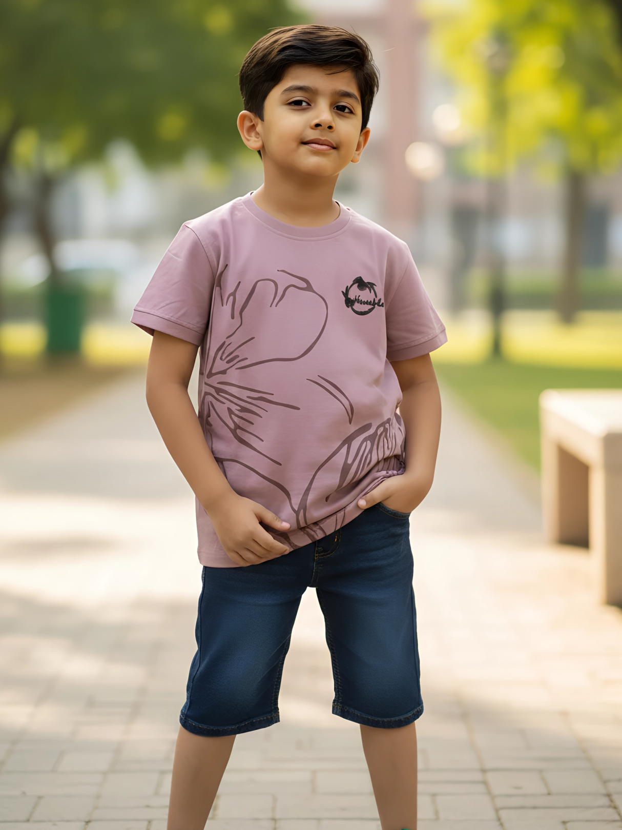 Kids' Subtle Floral Graphic Purple T-Shirt