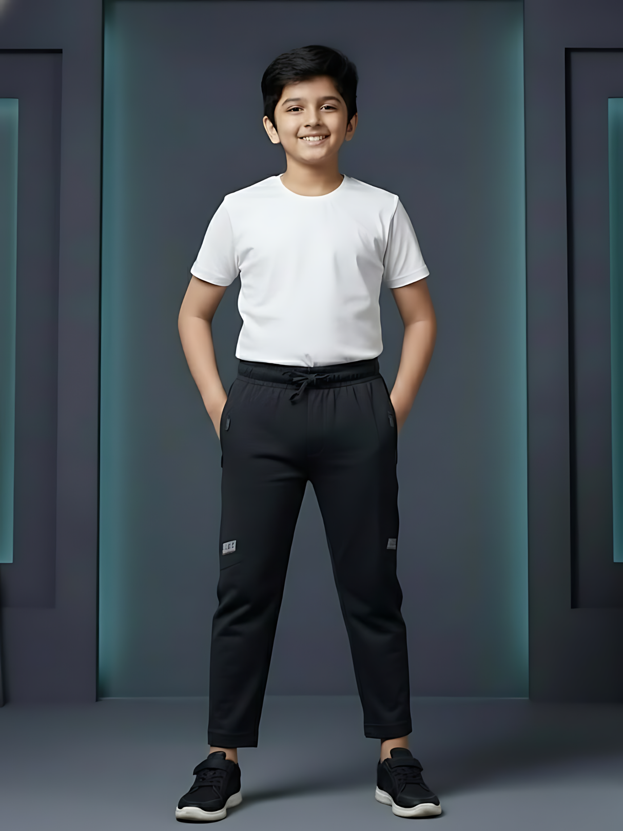 Boys' Slim-Fit Black Active Joggers with Drawstring Waist