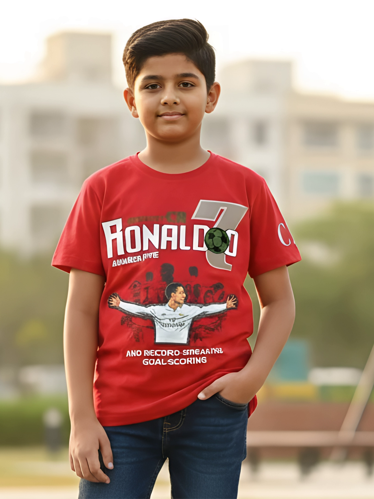 Boys' Red Ronaldo Graphic Print T-Shirt