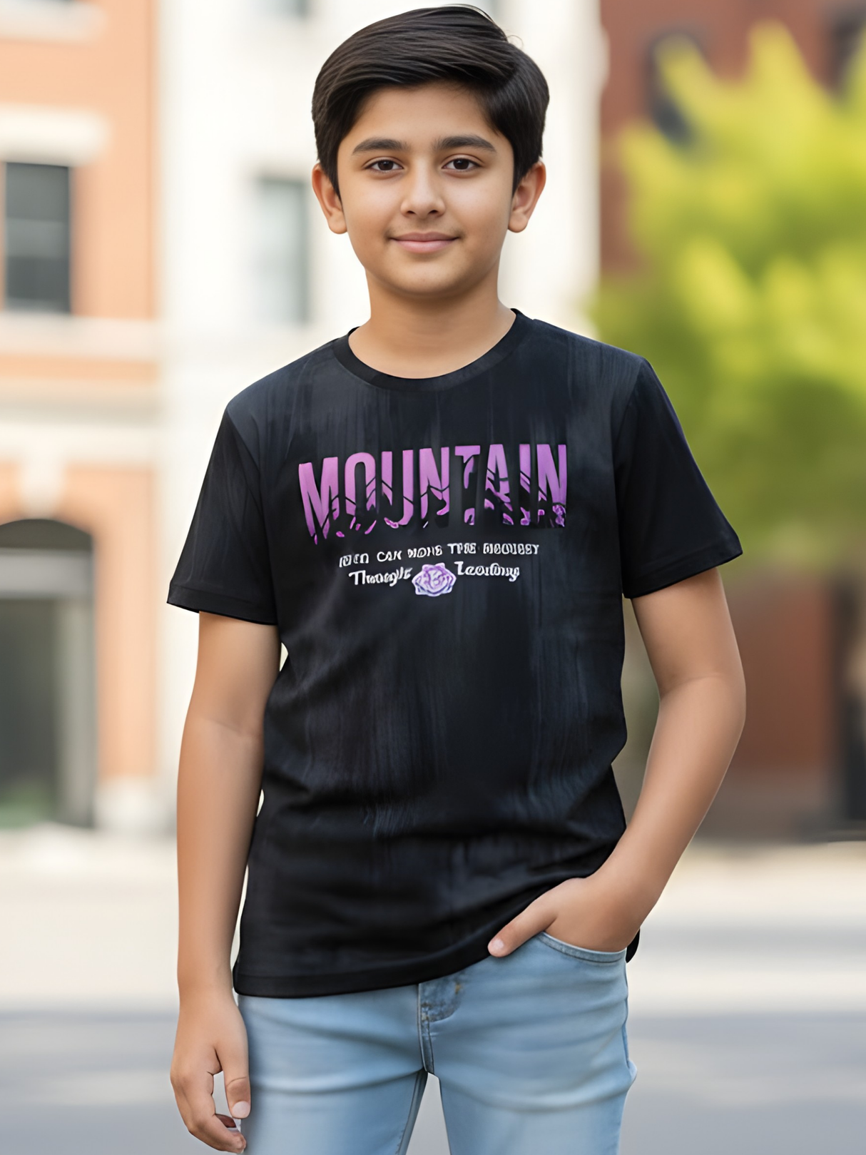 Boys Black "Mountain" Graphic Printed T-Shirt