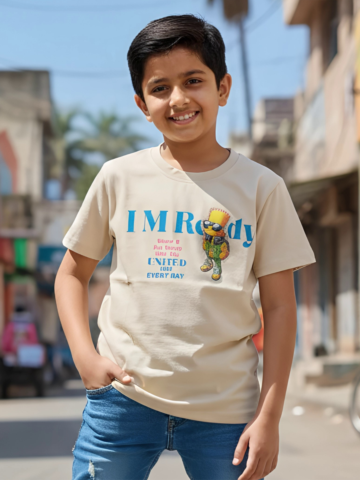 Boys' "I'm Ready" Graphic T-Shirt - Cream