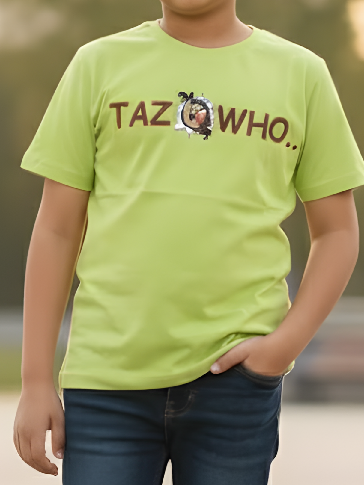 Boys "TAZ WHO." Looney Tunes Graphic Print Lime Green T-Shirt