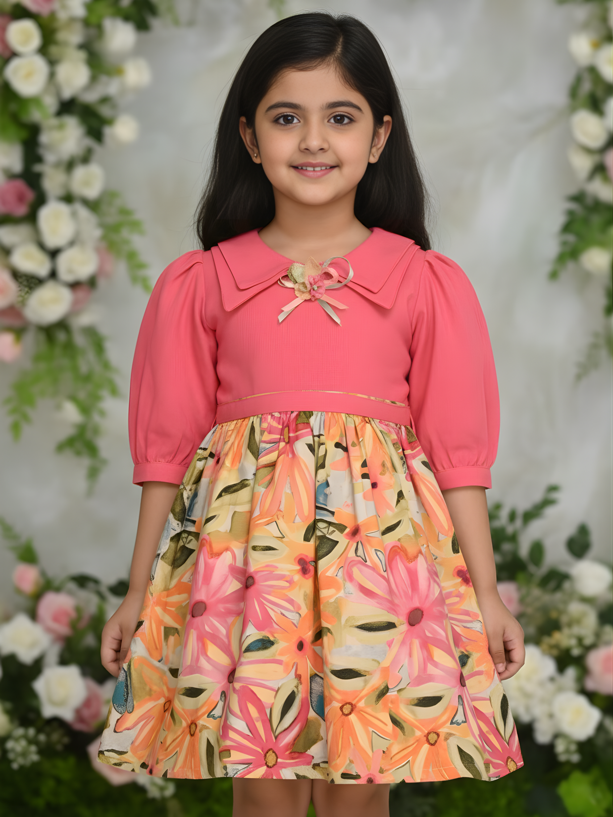 Girls Casual Printed Cotton Frocks - Pink