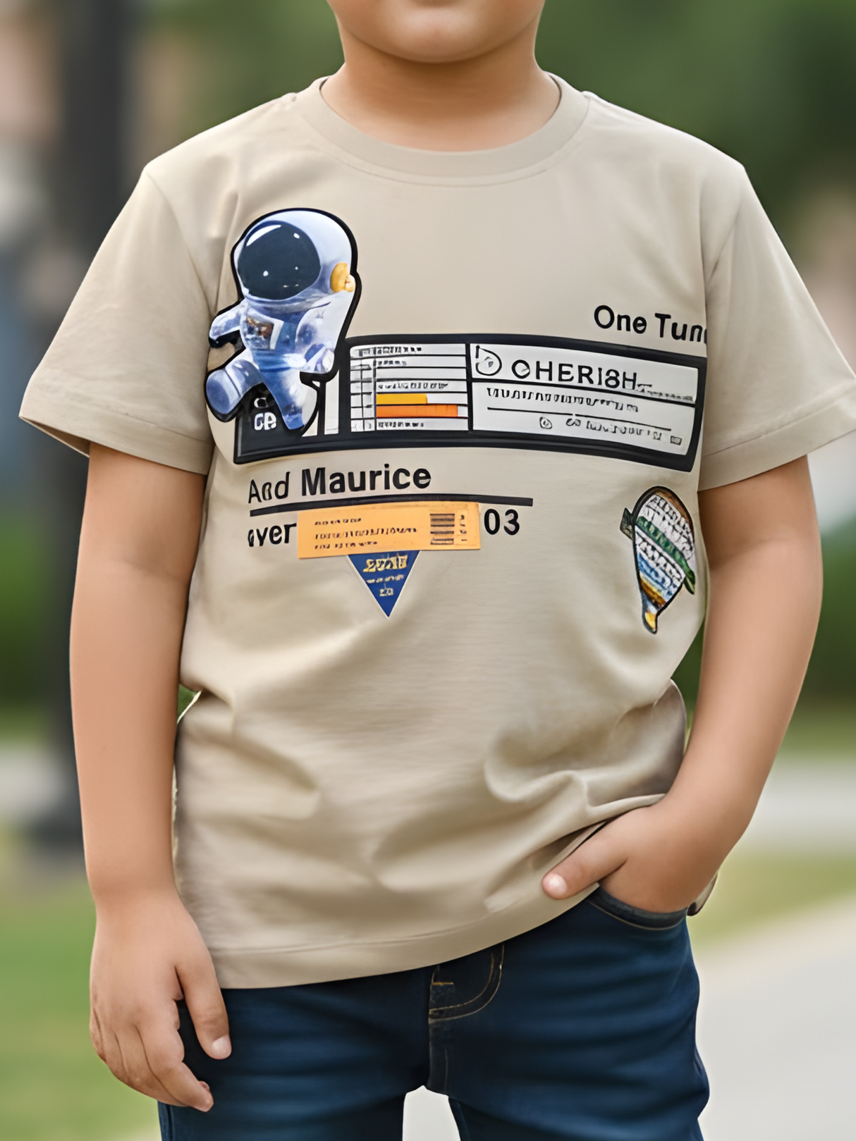 Boys' "One Tour" Astronaut Graphic T-Shirt - Cream