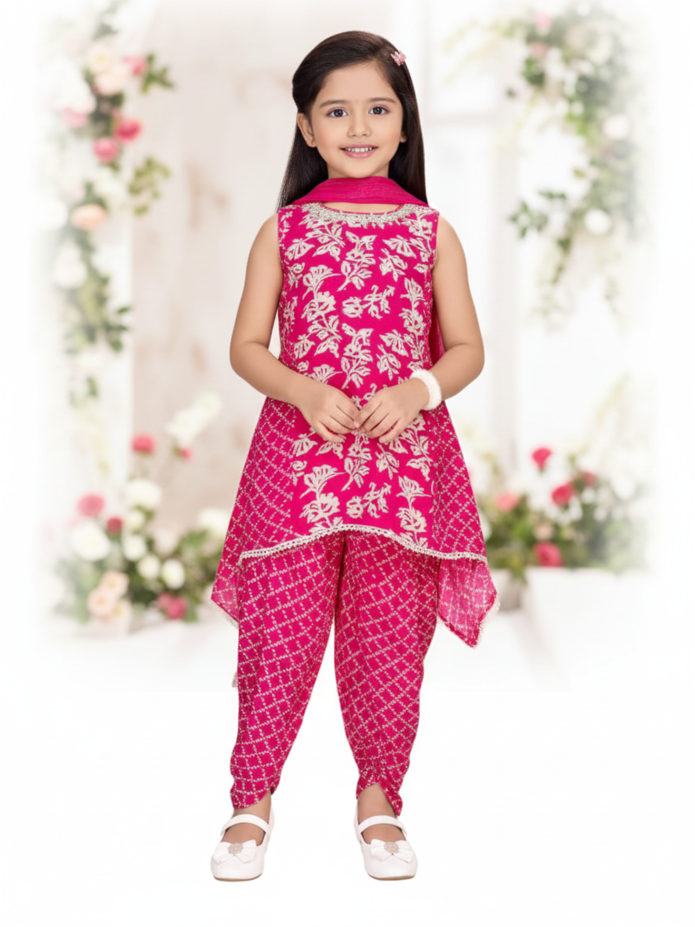 Girls Pink Color Ethenic Set