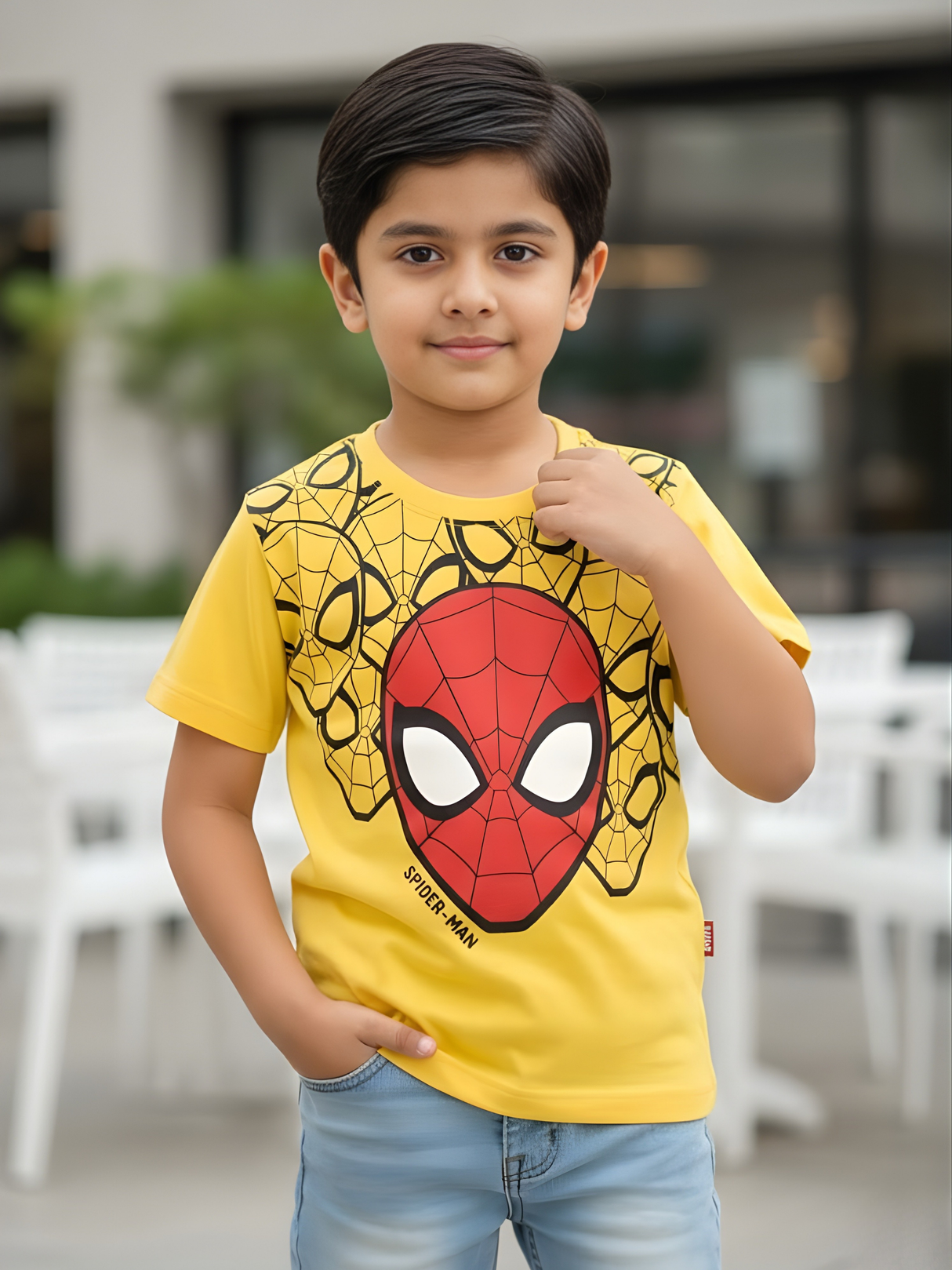 Boys' Yellow Marvel Spider-Man Mask Graphic T-Shirt.
