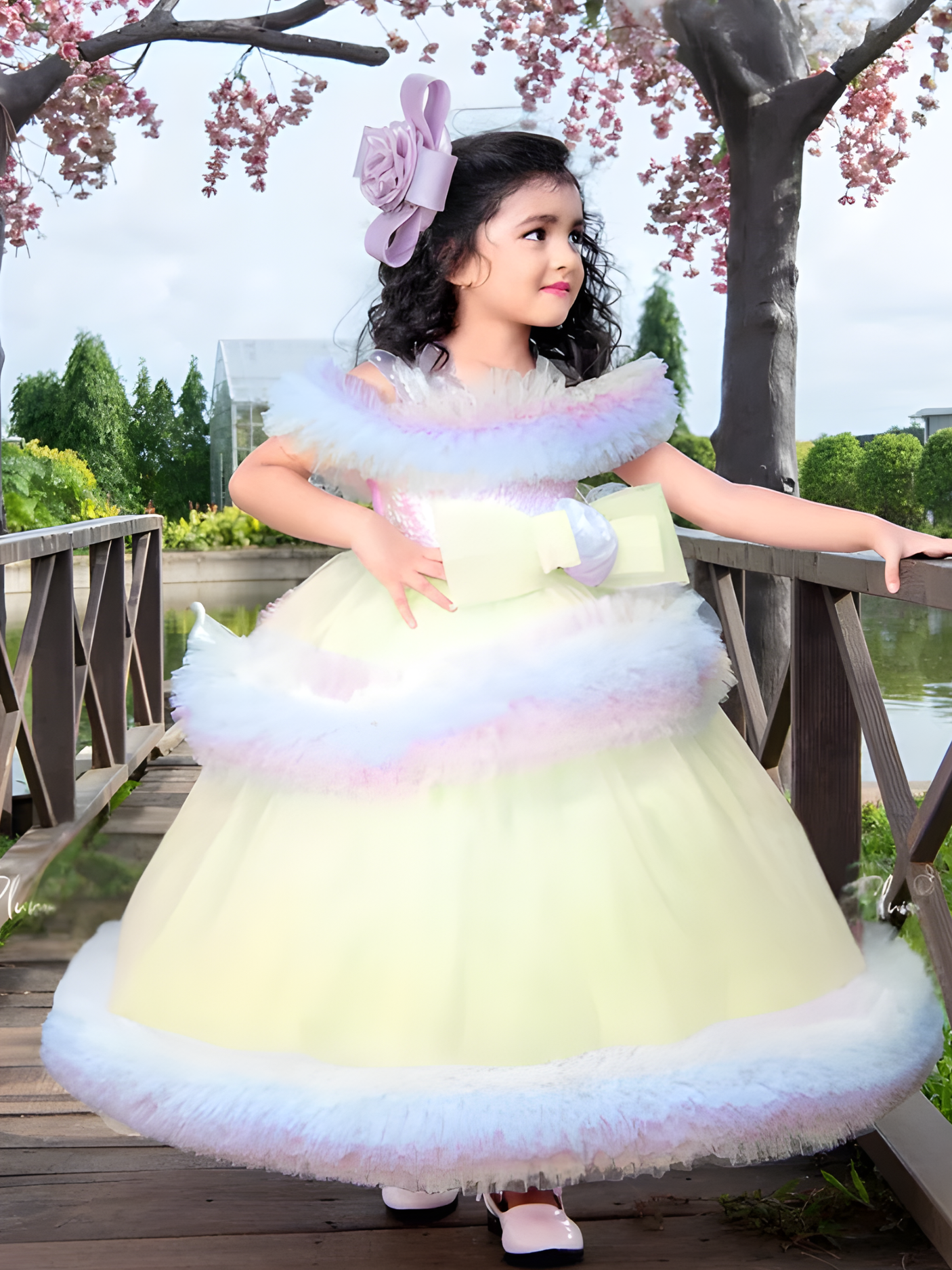 Girls Party Heavy Western Gown With Work- Yellow