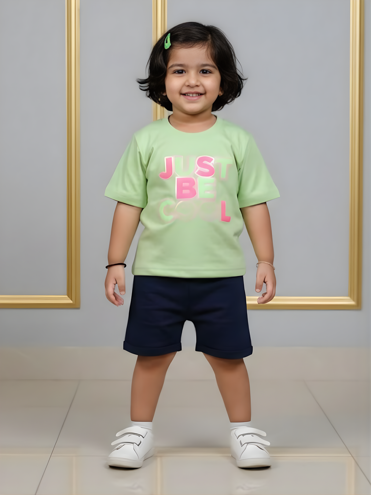 Girls Mint Green "Just Be Cool" Smiley Graphic Tee