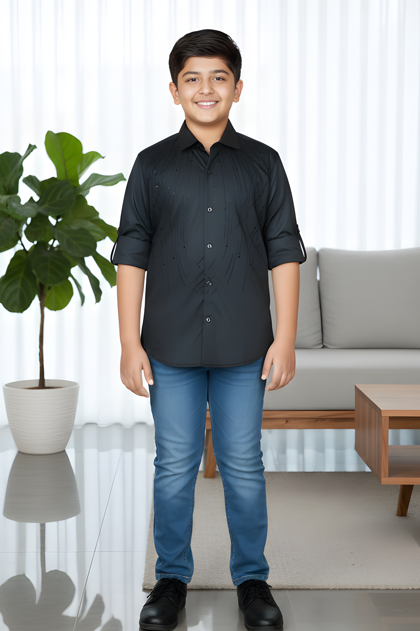 Boy's Elegant Black Shirt with Sparkling Embellishment