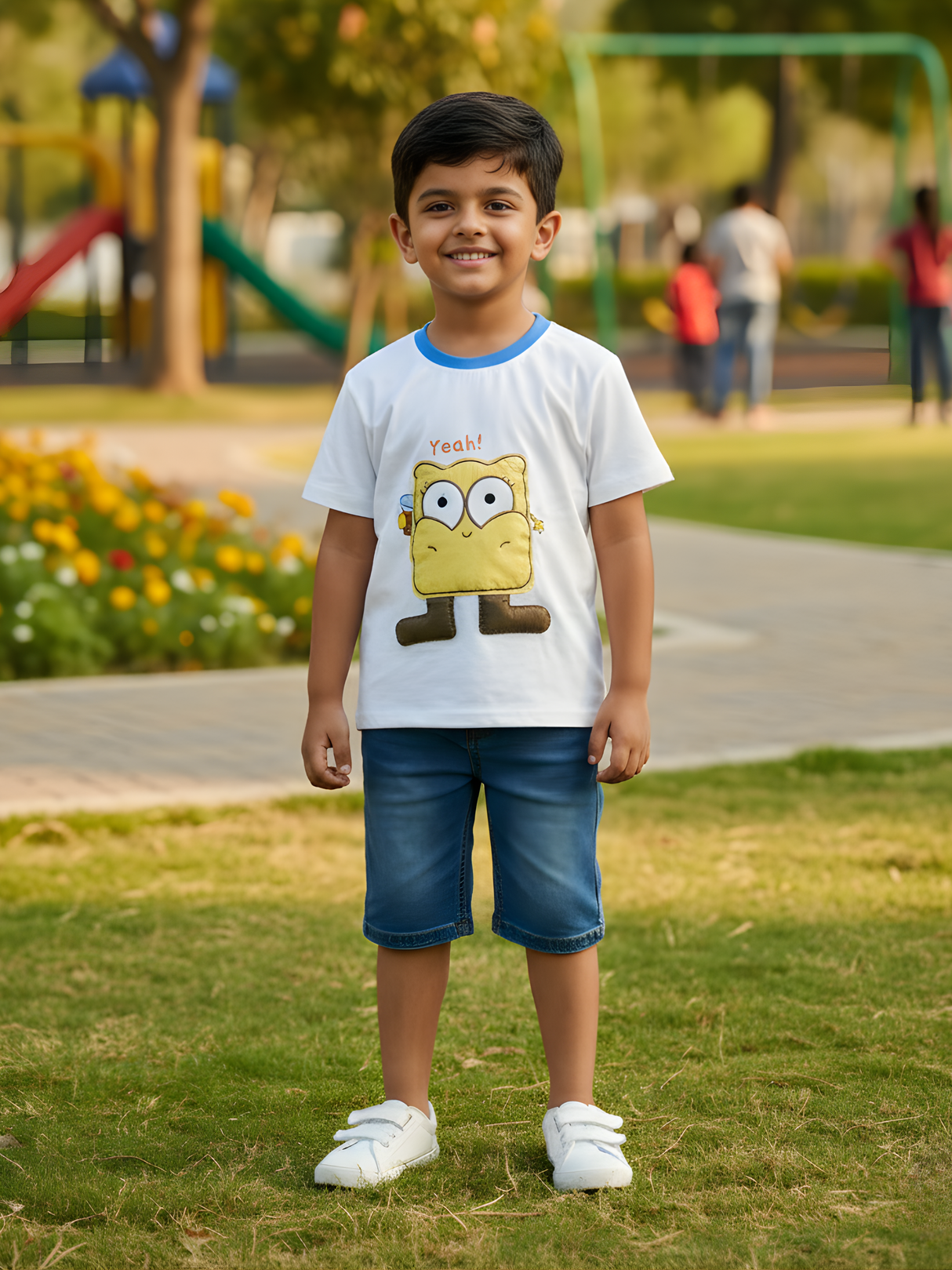 Boys' White "Yeah!" Graphic T-Shirt with 3D Character