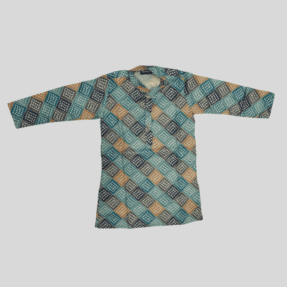 Boys Traditional Printed Chudidar Kurta Set - Blue