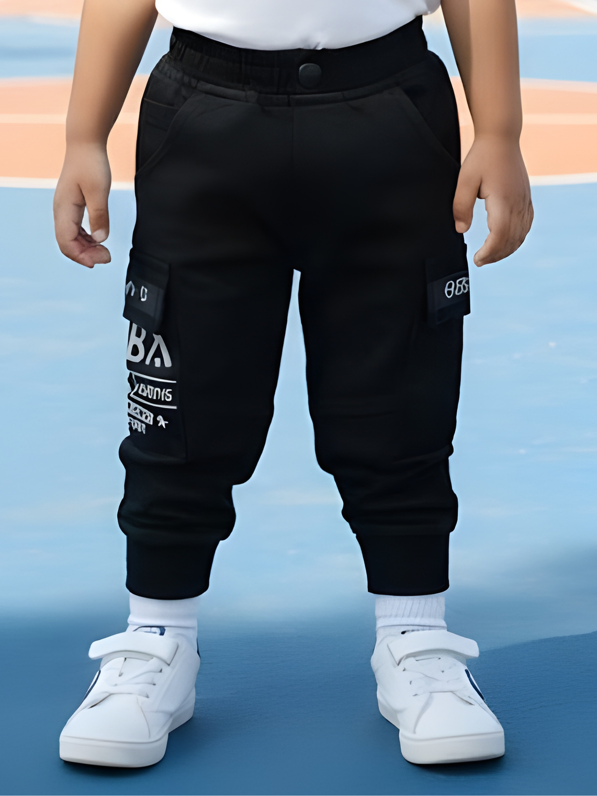 Boy's Stylish Black Cargo Joggers