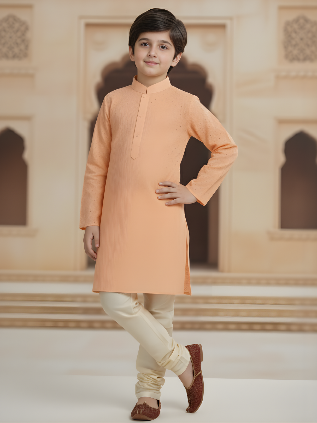 Boys Traditional Self Design Chudidar Kurta Set