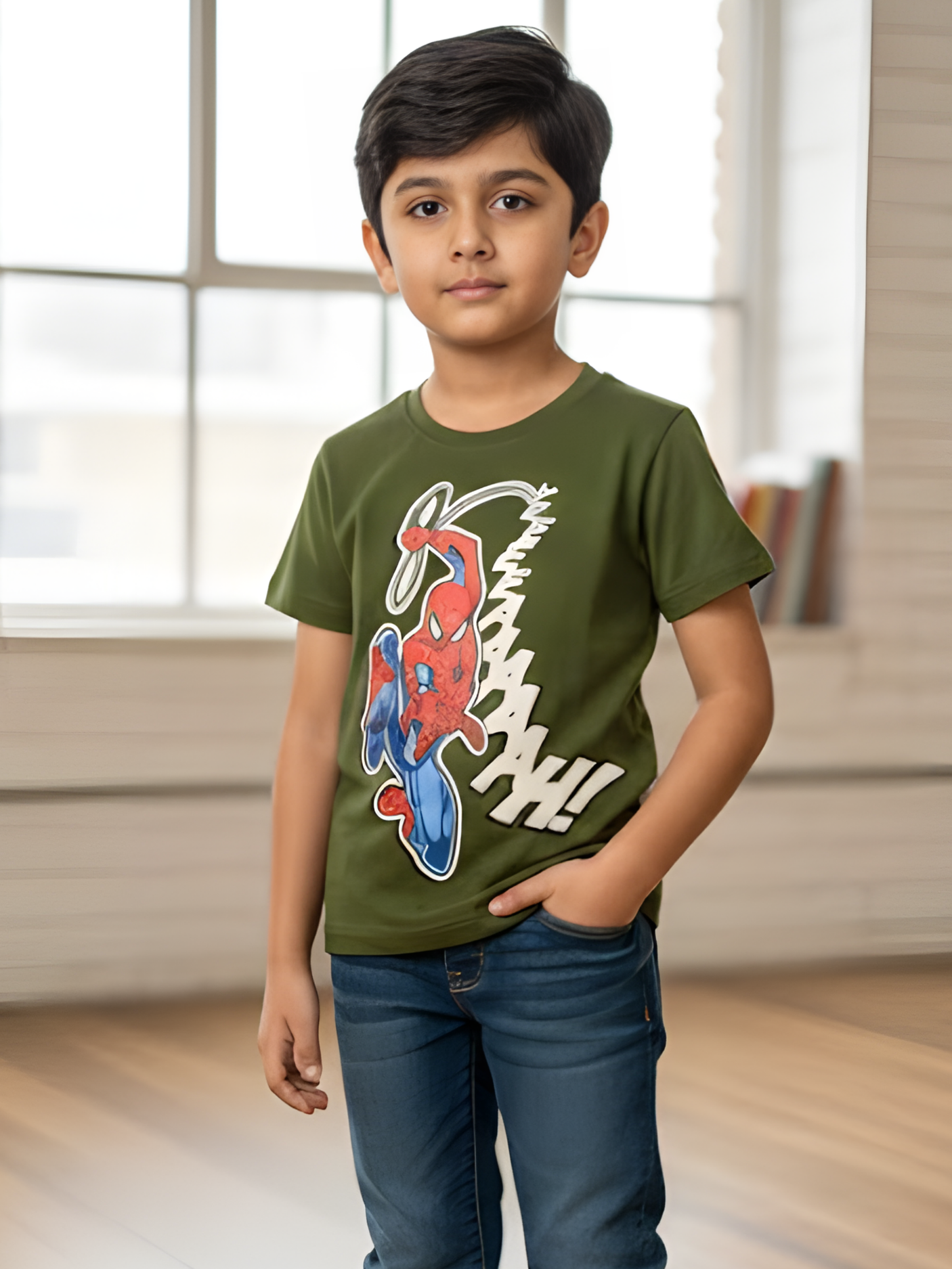 Boys' "Web-Action" Graphic Tee - Olive Green