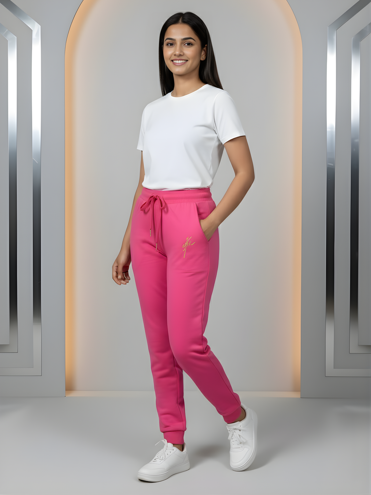 Girls' Vibrant Pink Comfort-Fit Jogger Pants