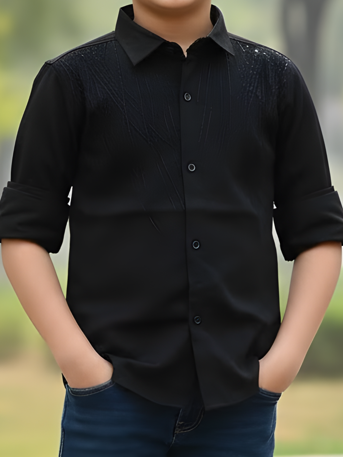 Boys Black Embroidered Slim-Fit Party Wear Shirt