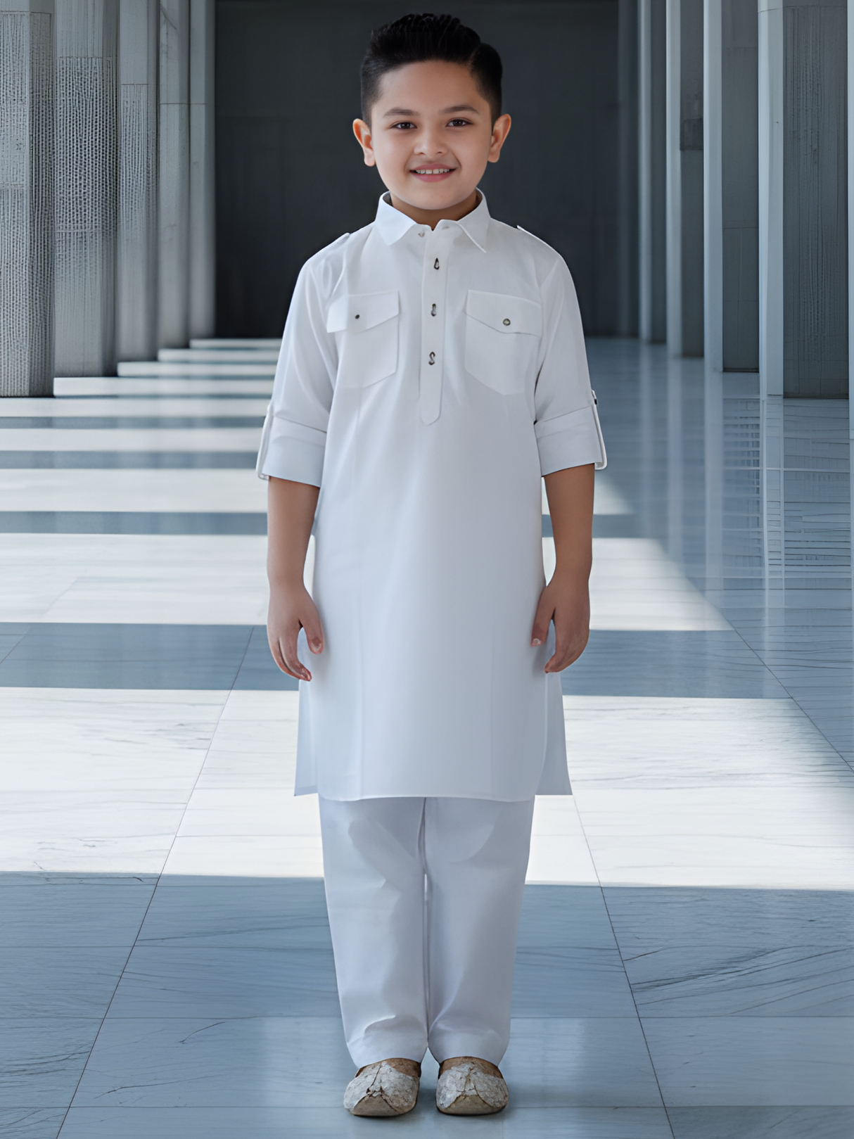 Boys' Pristine White Pathani Suit Set