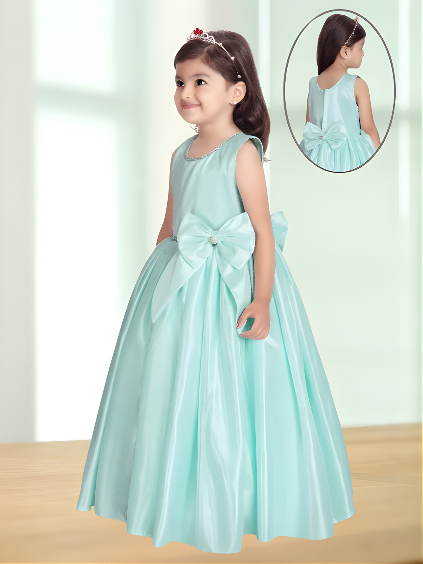 Girls Party Heavy Western Gown with work - Green