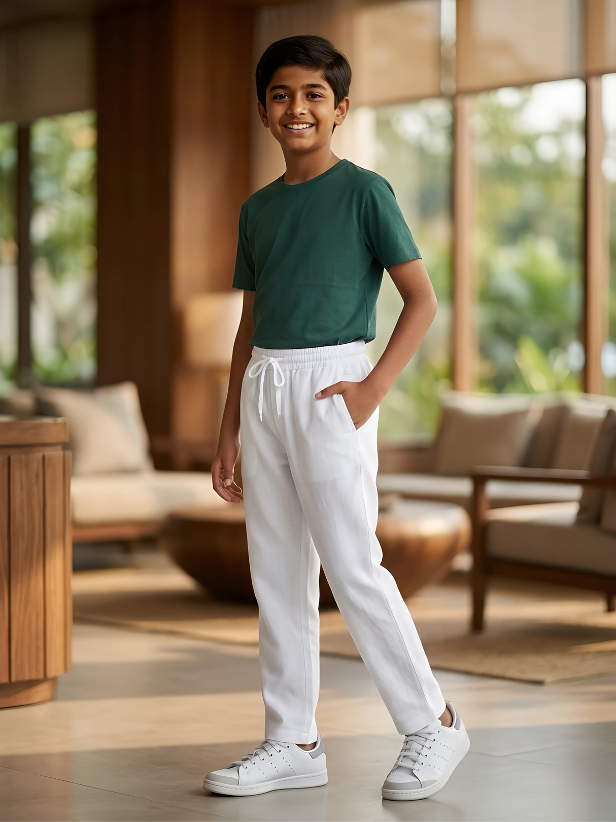 Boys Premium White Cotton Track Pants