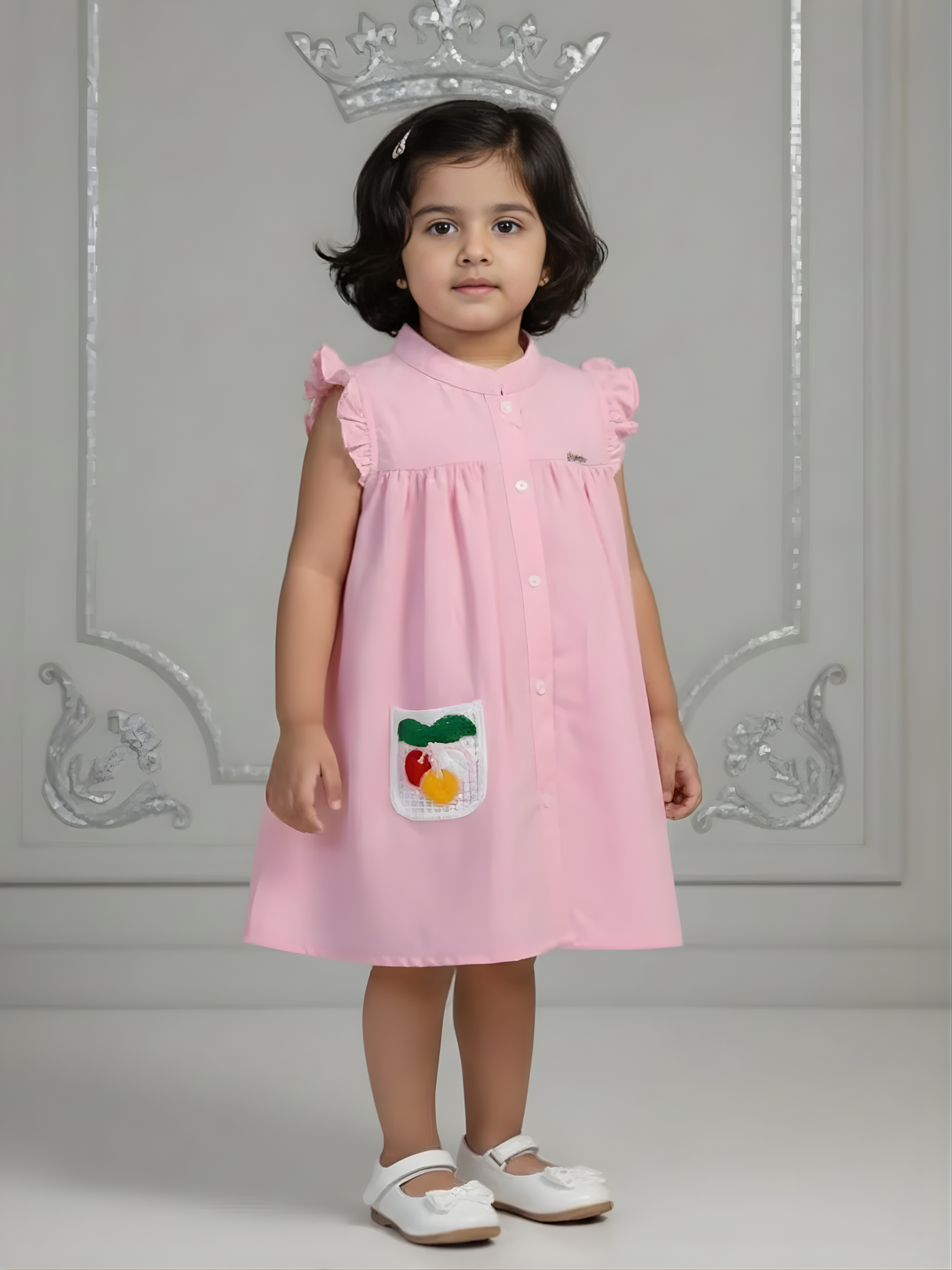 Sweet Pink Mandarin Collar Frock