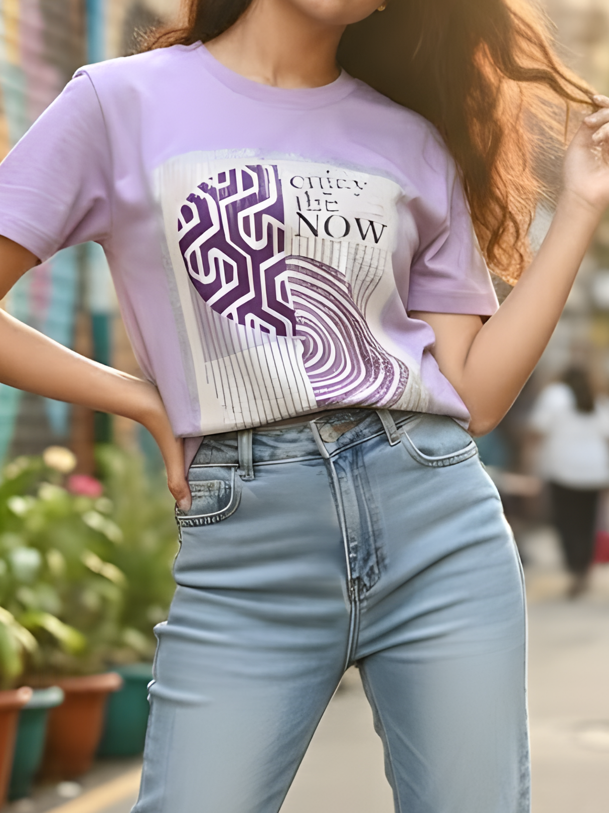 Girls' "Enjoy the Now" Graphic Knit Top - Lavender Purple.