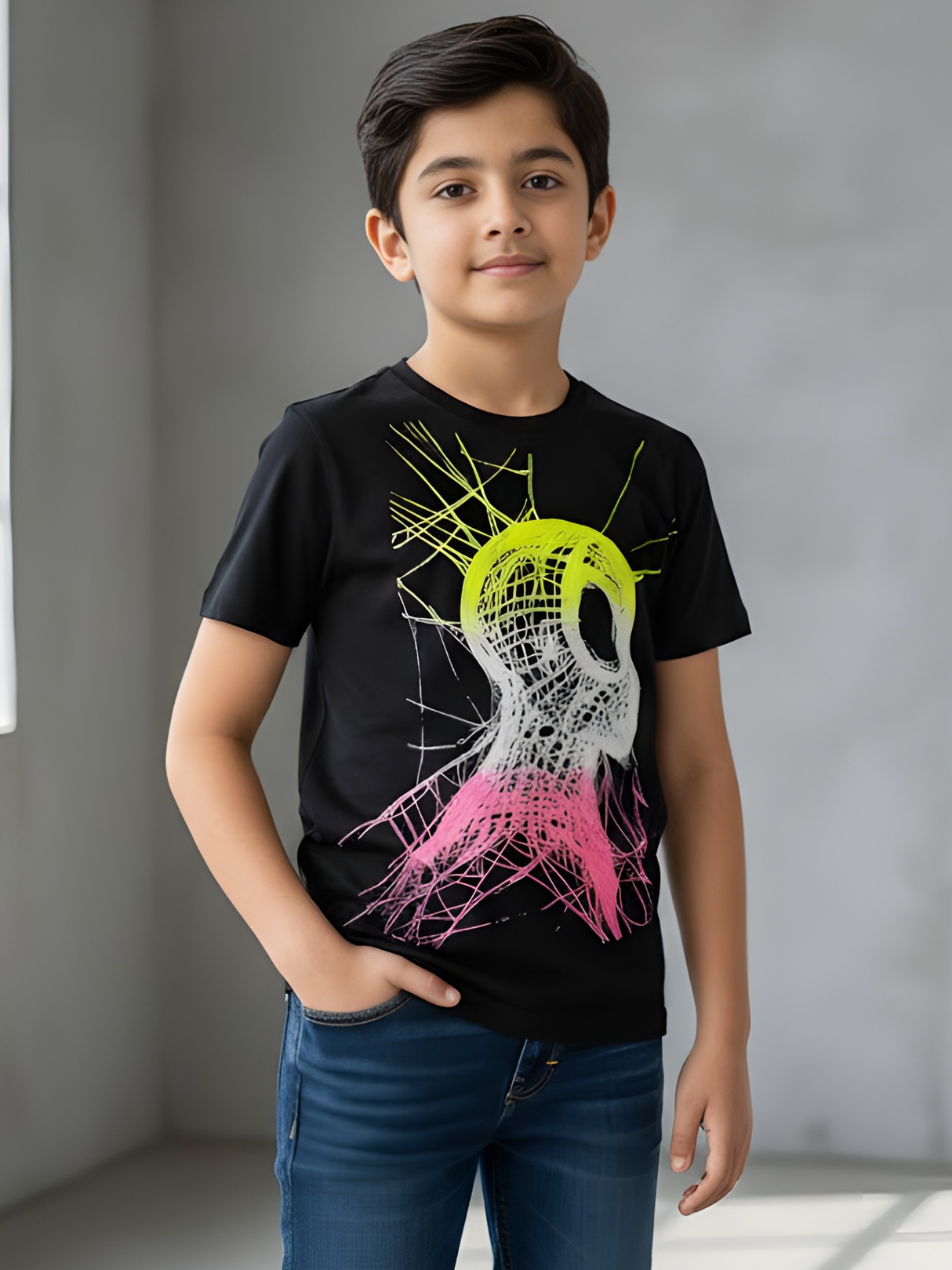 Boys' Abstract "Neon Pulse" Graphic Tee - Black
