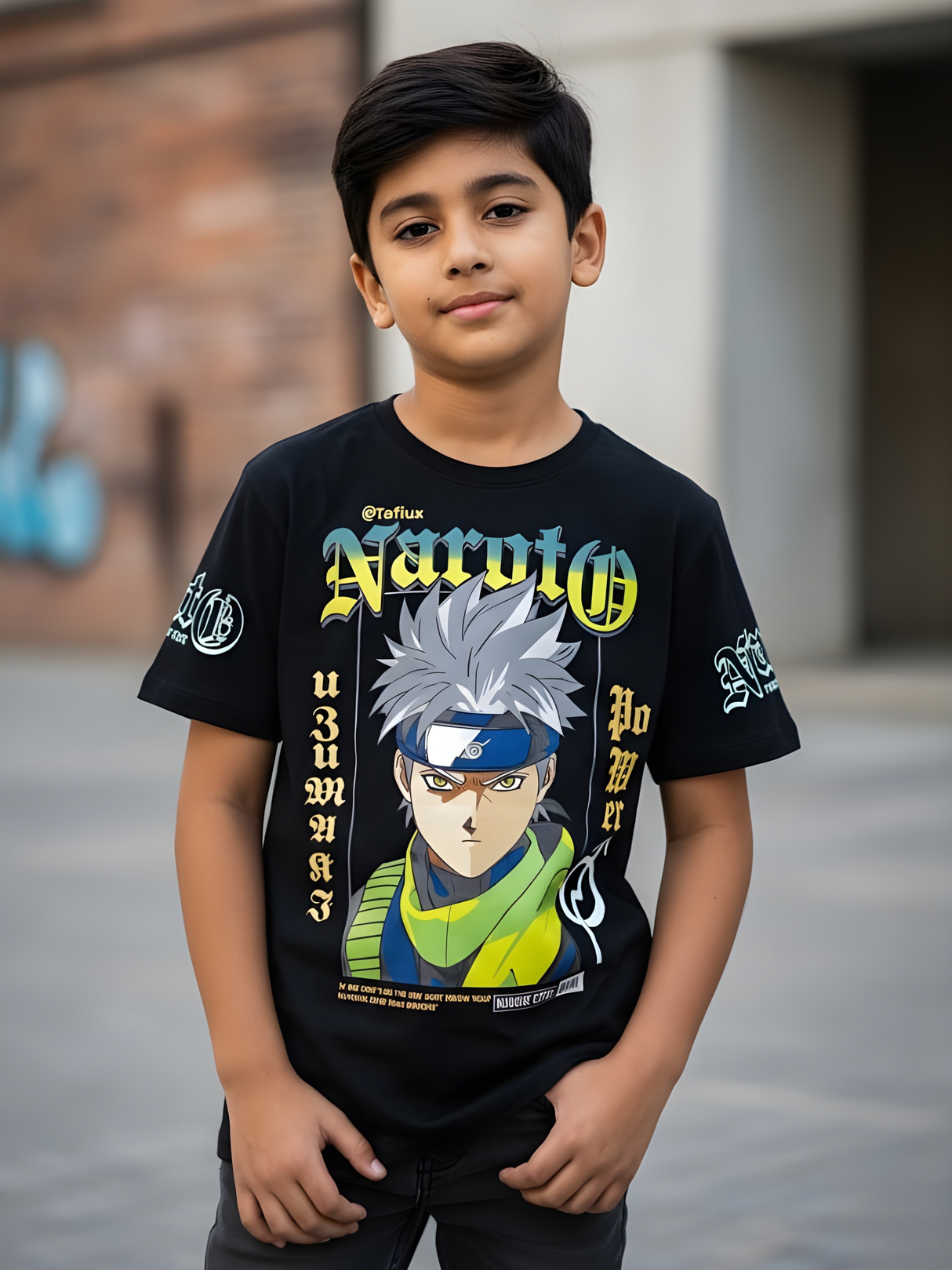 Kids' Naruto Anime Graphic T-Shirt - 'Fight for a New One' Black Tee.