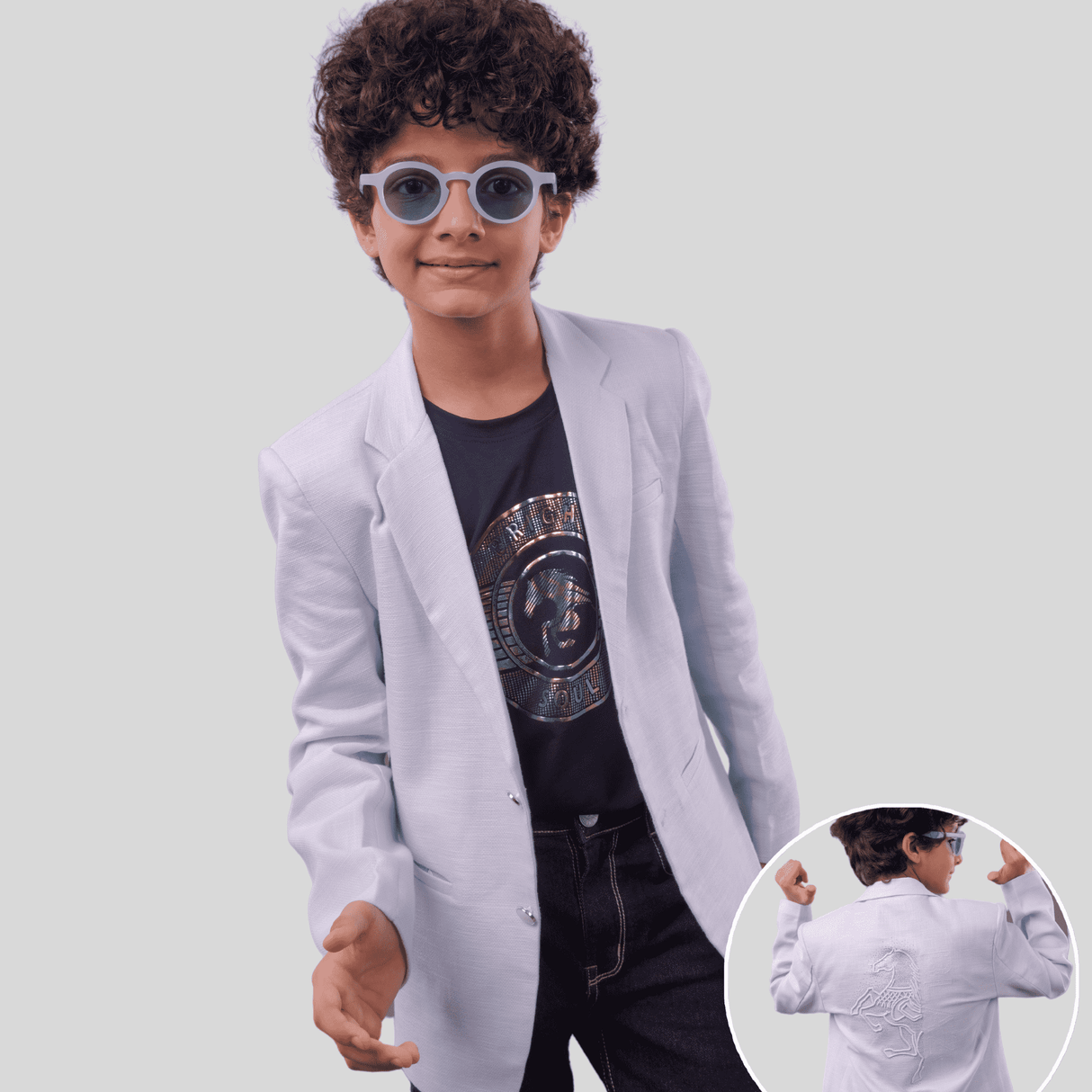 Boys Party Blazer With T-Shirt -Sky Blue.