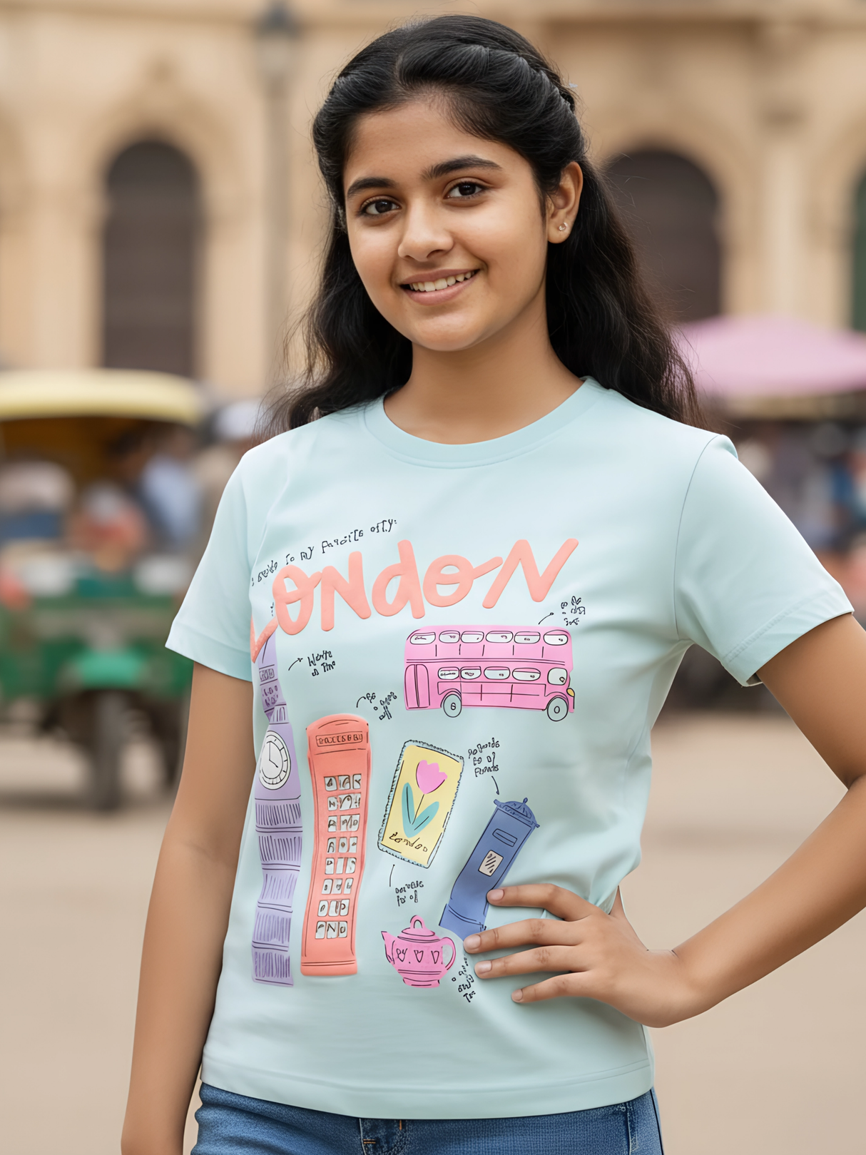 Girls' London Graphic Tee - Light Blue