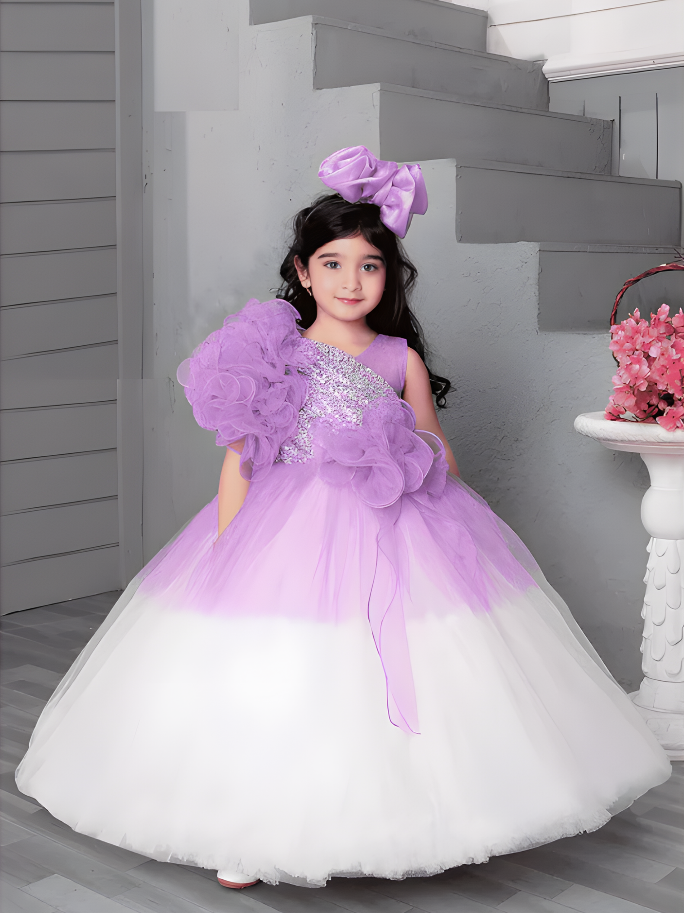 Girls Party Heavy Western Gown With Work - Pink