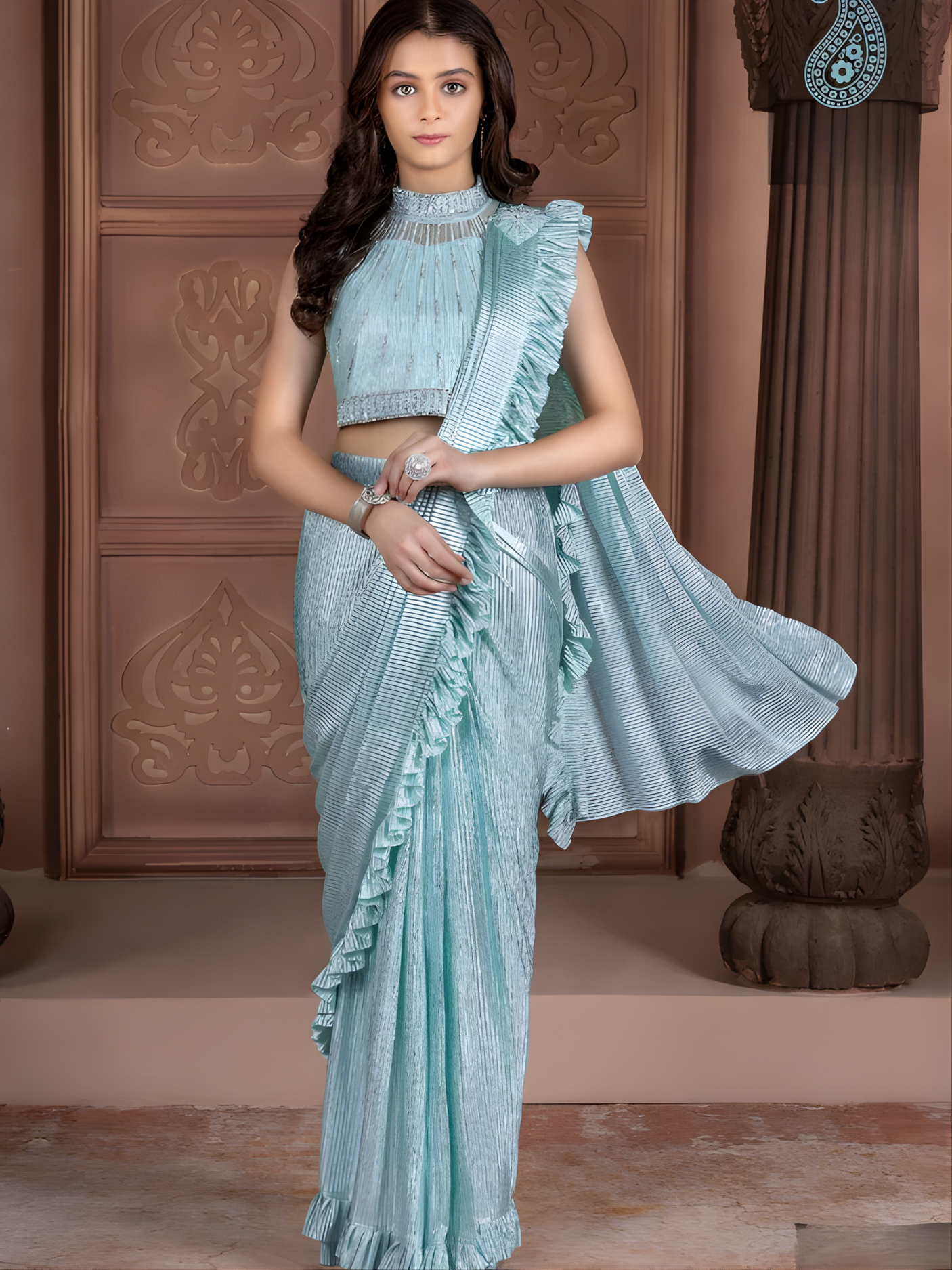 Girls Traditional Sleeves Less Long Choli - Green