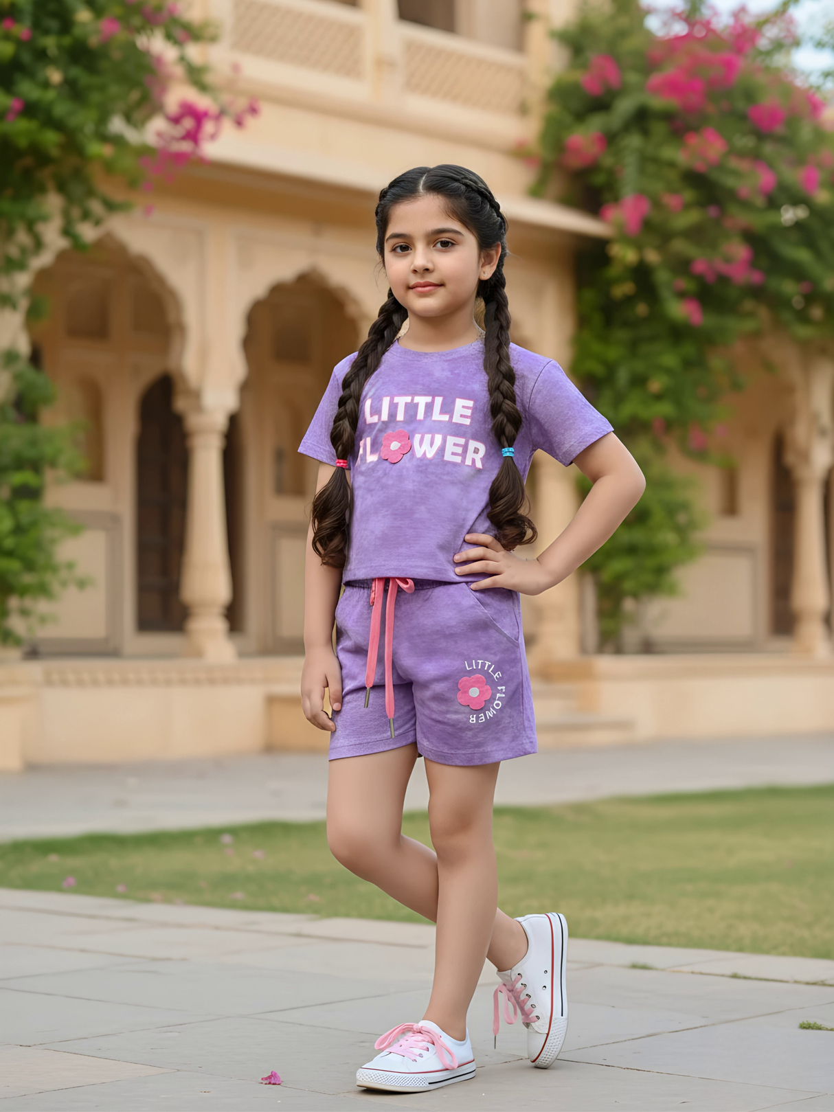 Girls Purple Cotton "Little Flower" Coordinate Set