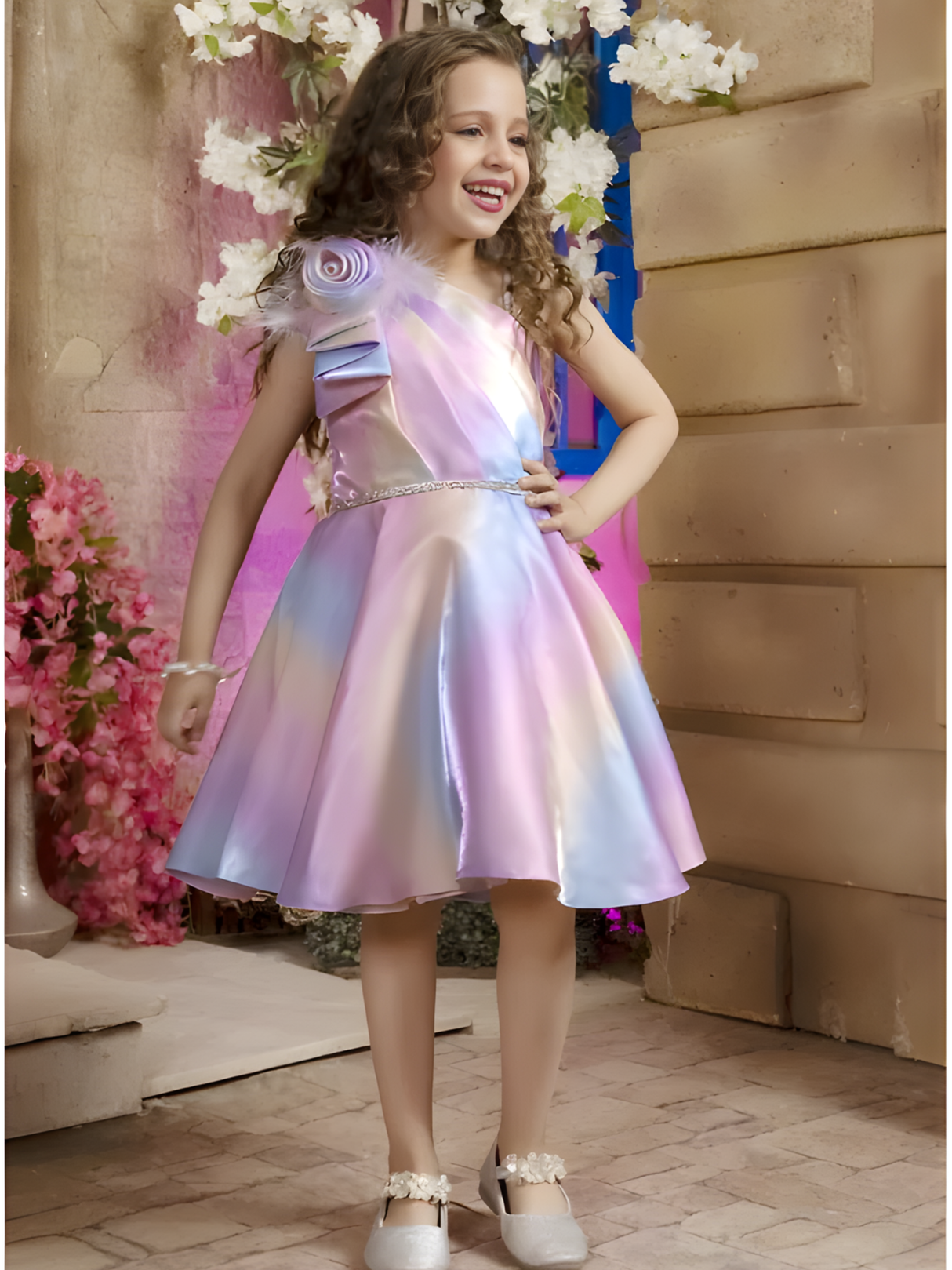 Girls Party Satin Party Frock With Work - Purple