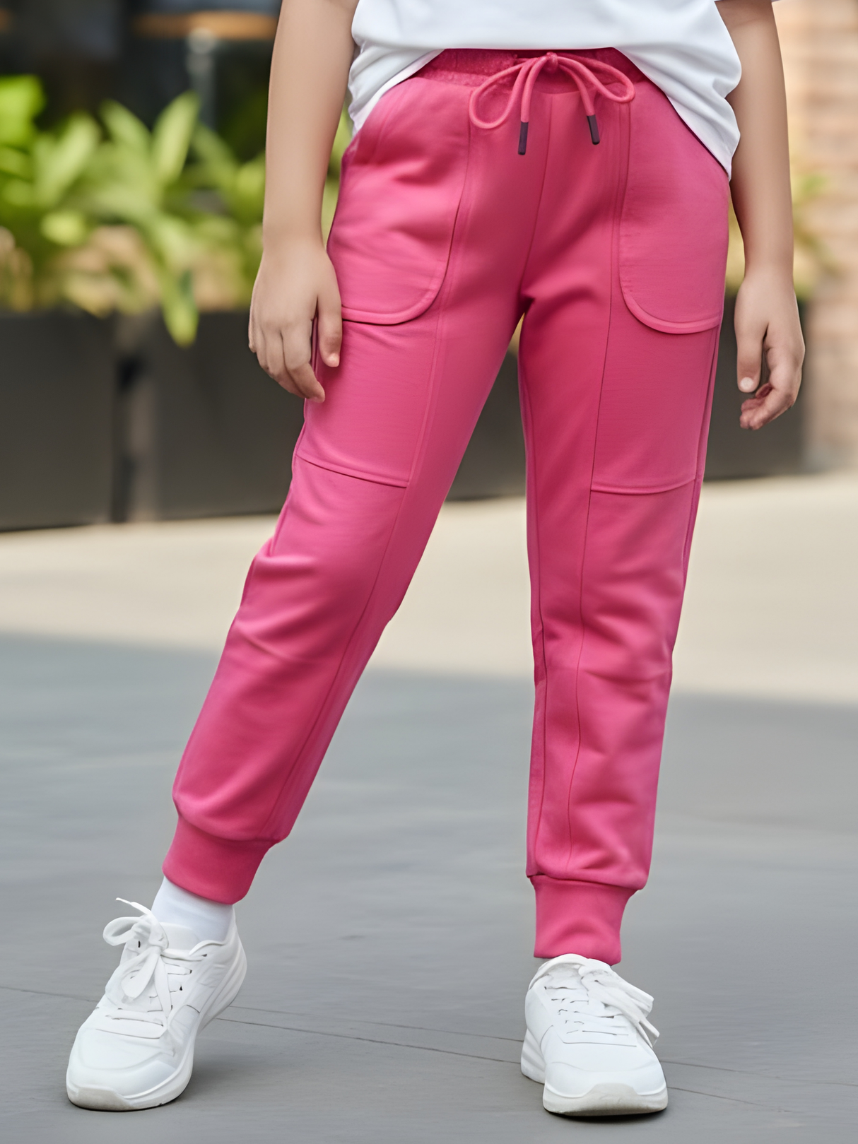 Girls' Stylish Pink Joggers with Elasticated Drawstring Waist