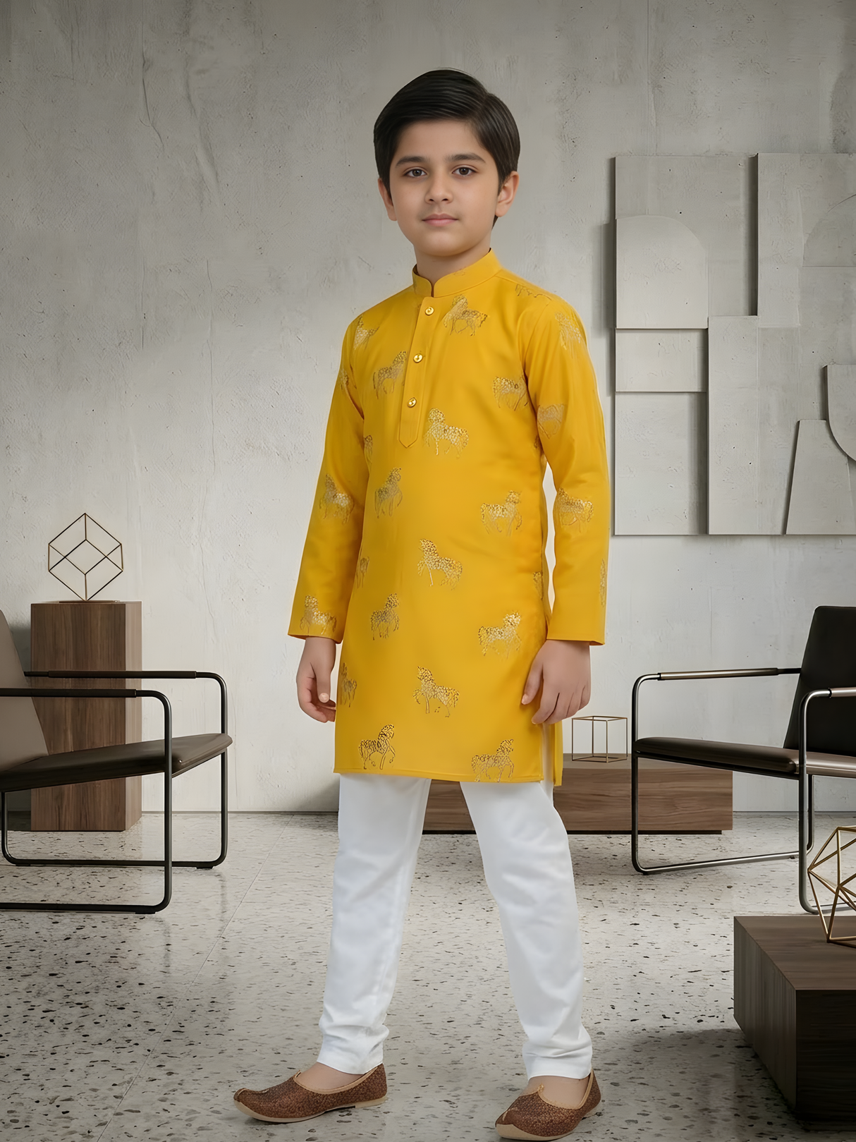 The Golden Steed Embroidered Kurta & Pajama Set (Haldi Yellow).