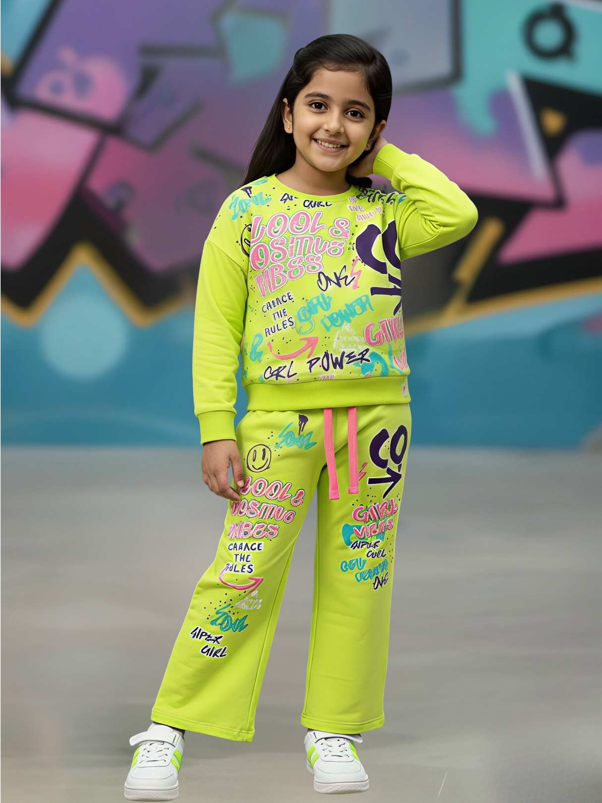 Girls' Neon Graffiti Print Coordinate Set