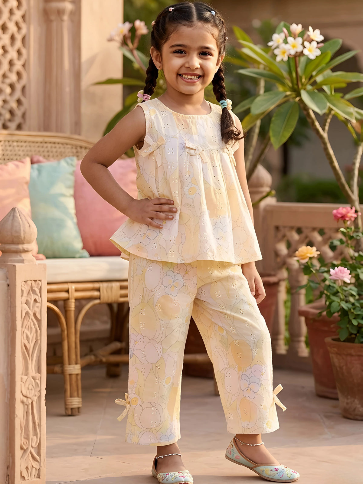Girls' Floral Pastel Yellow Coordinate Set
