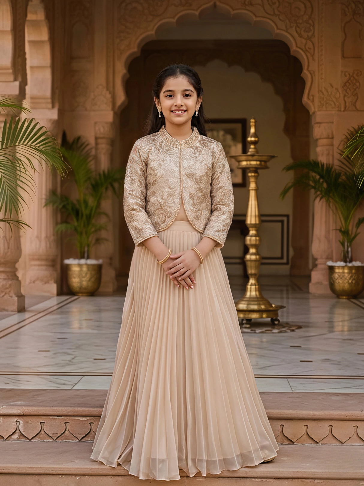 Elegant Cream Sequin Embroidered Lehenga Choli Set for Girls