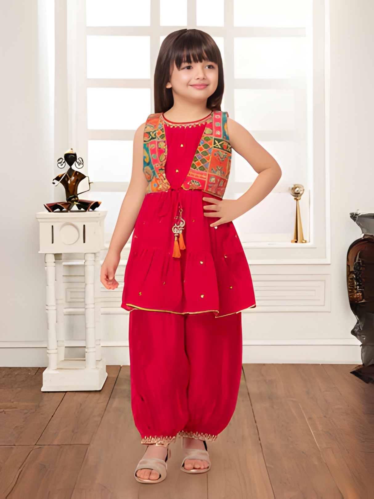 Girls Traditional Half Sleeves Plazo Set - Rani.