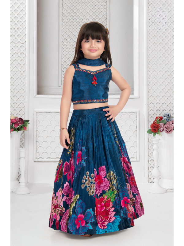 Girls Traditional Sleeves Less Long Choli - Blue