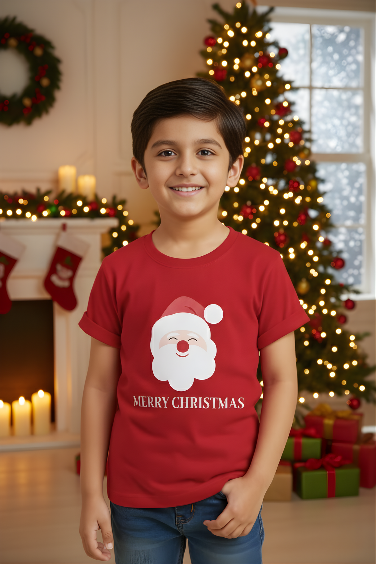 Boys' Red Santa Claus Graphic "Merry Christmas" T-Shirt