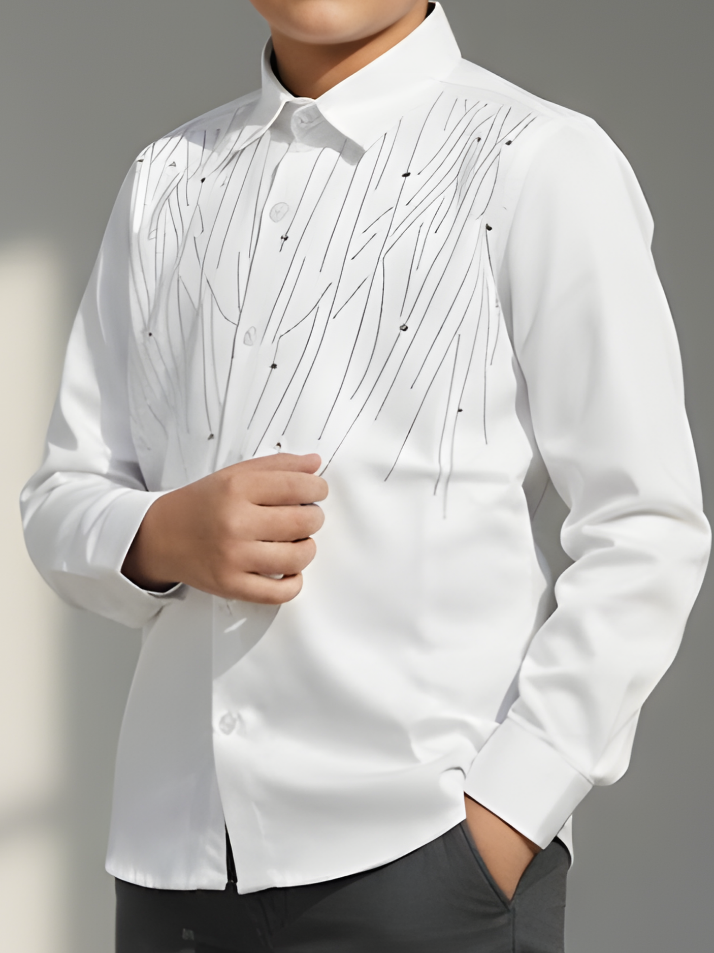 Boys White Tonal Embroidered Party Wear Shirt