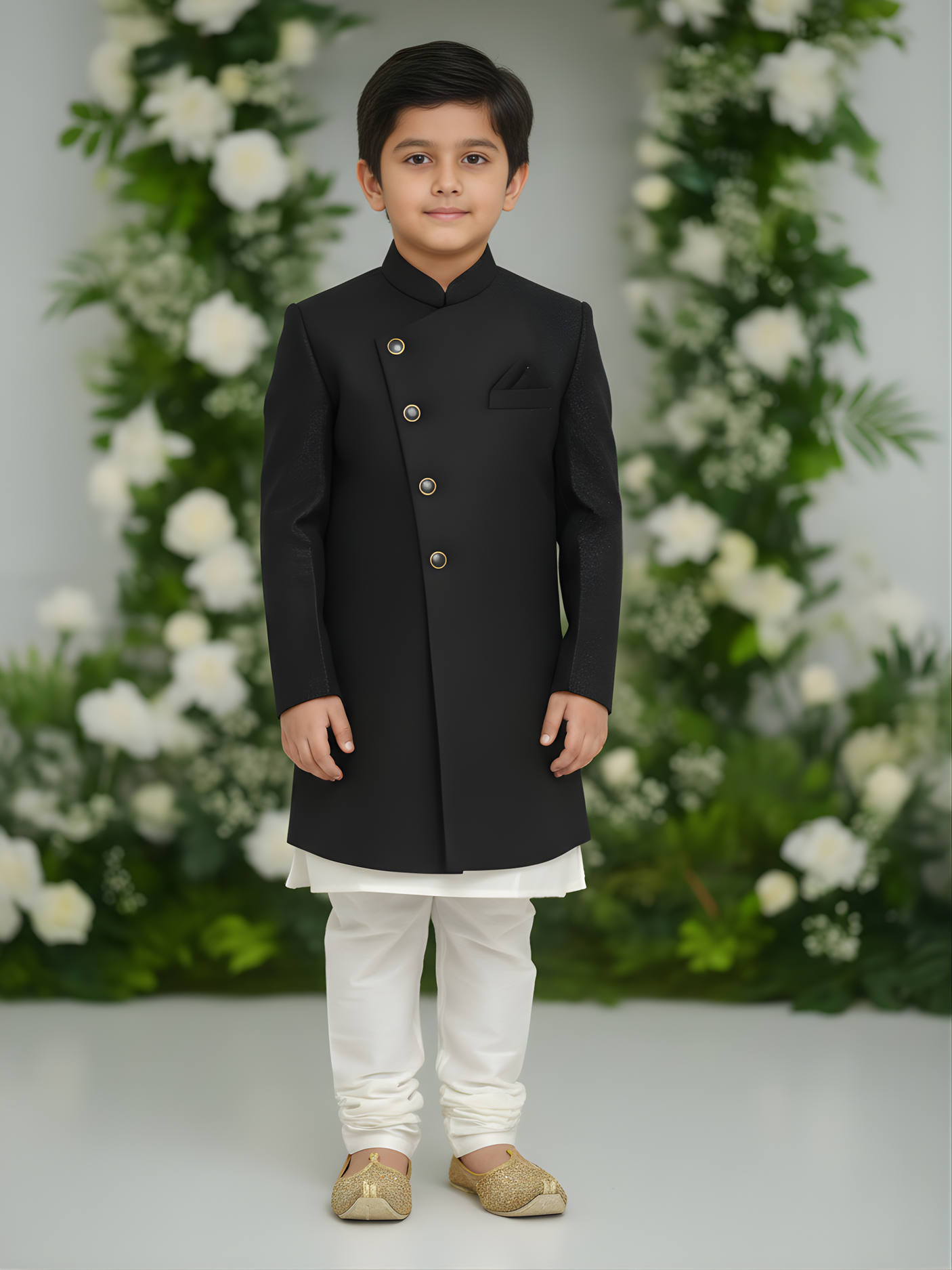 Boys' Formal Black Bandhgala Sherwani / Achkan Coat