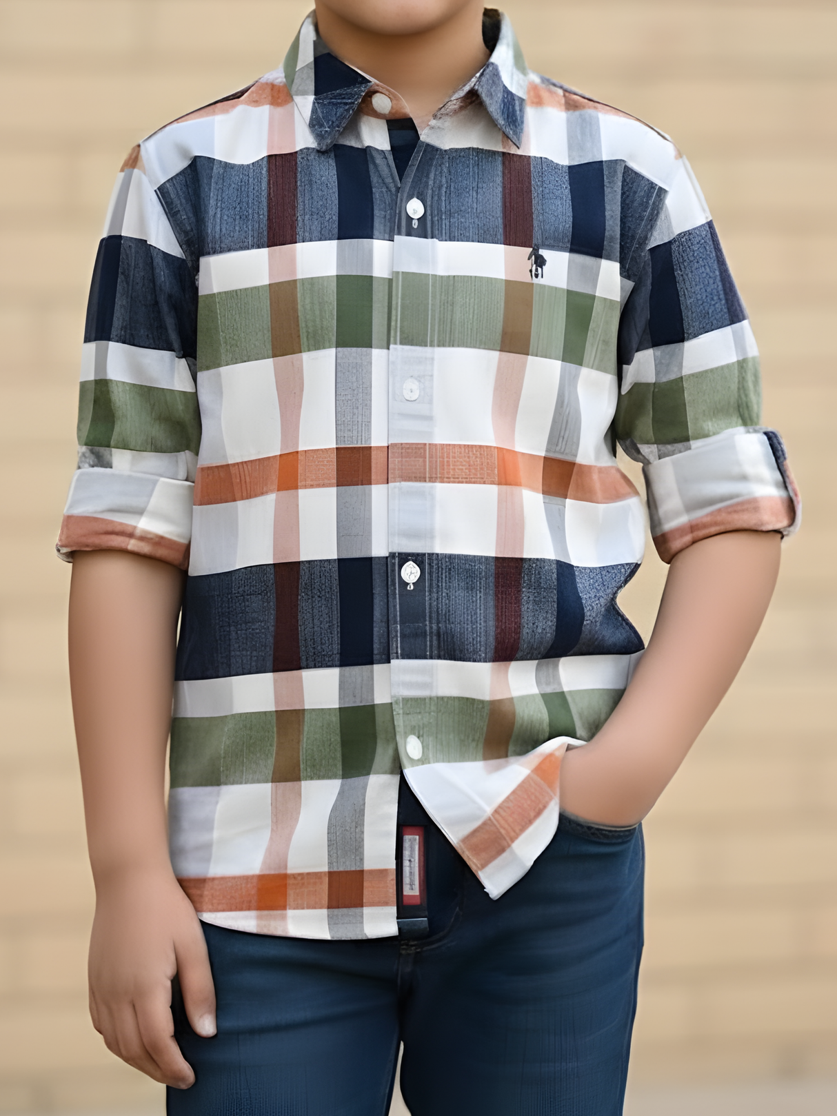 Boys Green Multi-Color Bold Check Casual Shirt