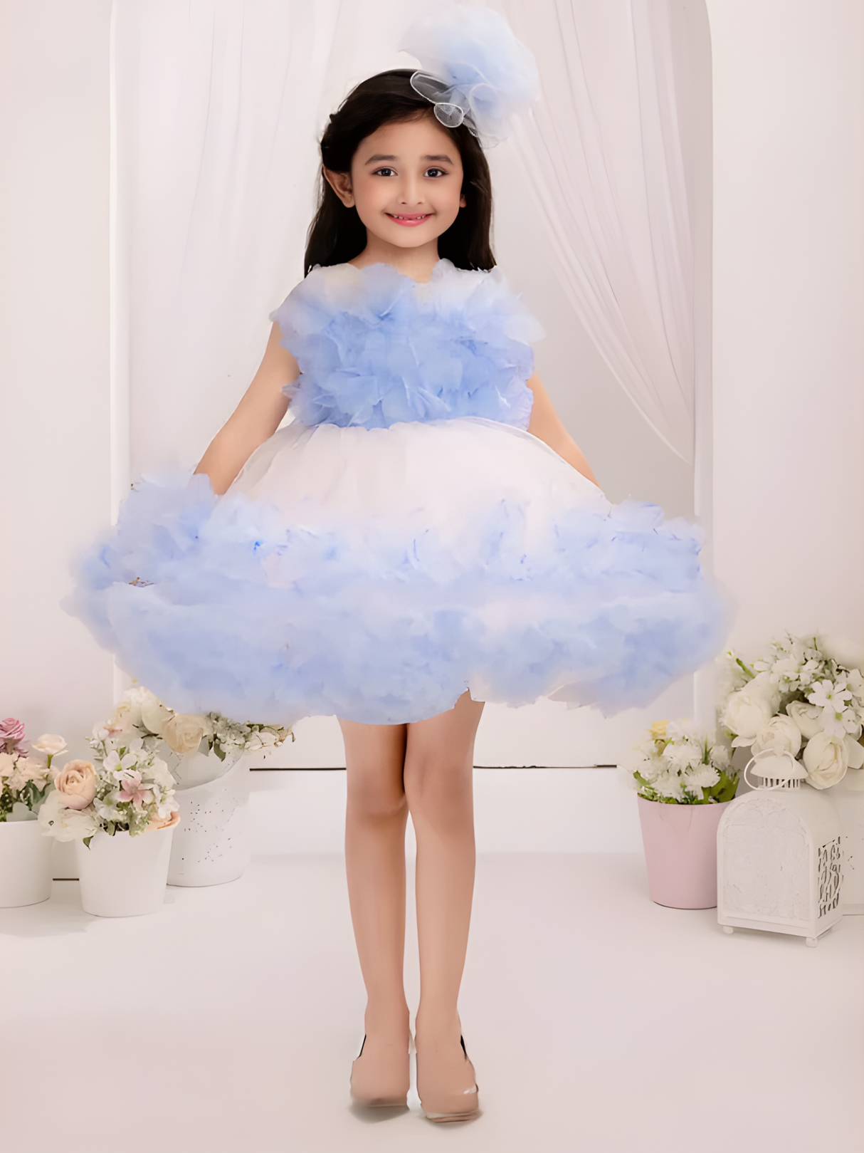Girls Party Heavy Western Gown With Work - Blue