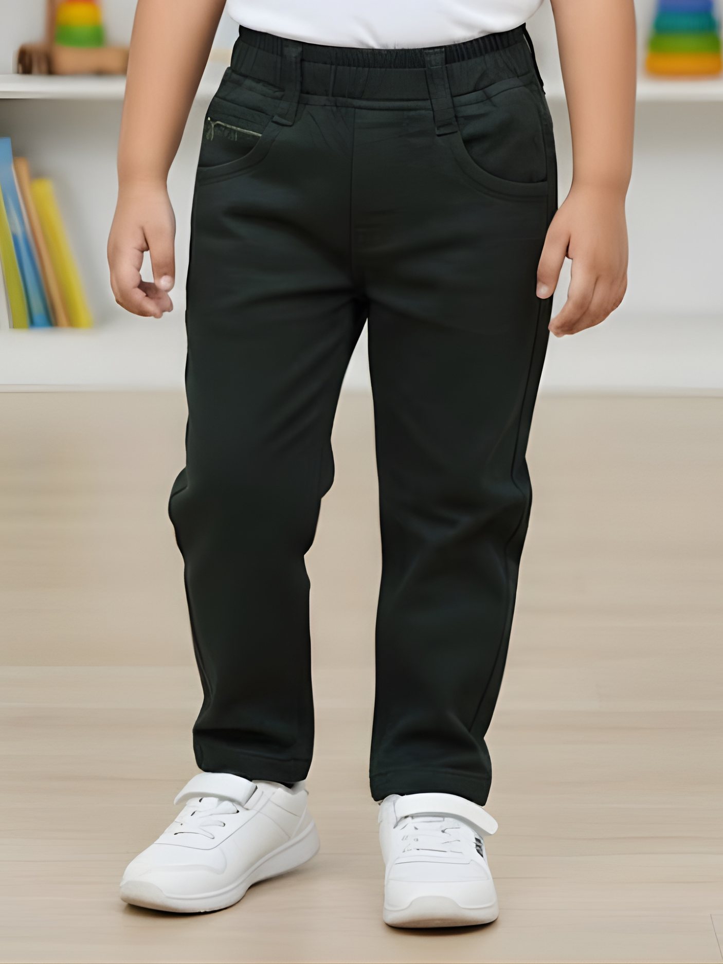 Boys' Dark Green Comfort Fit Casual Pants