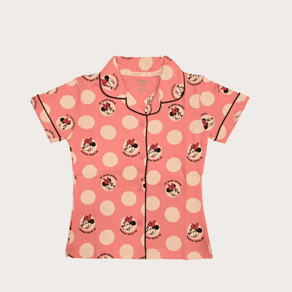 Girls Leisure Half Sleeves Front Open Night Suit - Pink